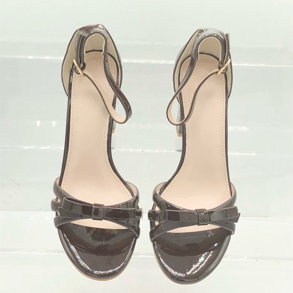 Sz 5 1/2 Coutgo Women's ankle strap heeled sandals buckle bow high heel brown NW